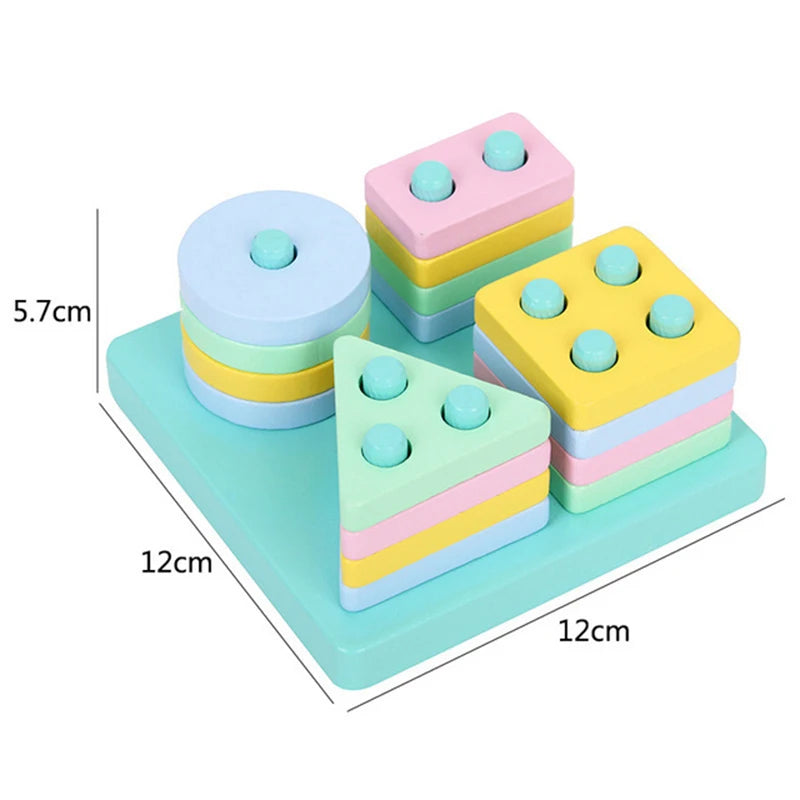 Wooden Montessori Toy Building Blocks Learning Educational Toys For Children Colorful Shapes Early Learning Kids Puzzle Toys