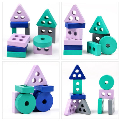 Wooden Montessori Toy Building Blocks Learning Educational Toys For Children Colorful Shapes Early Learning Kids Puzzle Toys