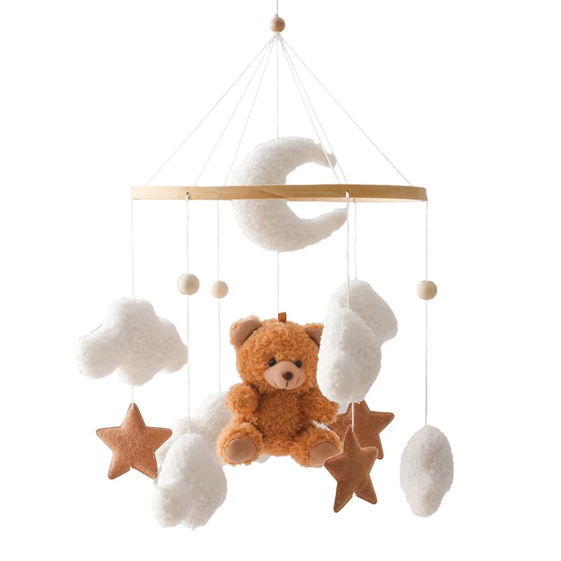Wooden Crib Mobile Baby Bed Bell Rattles Toys Soft Felt Pink Bear Mobile Hanging Newborn Music Box Bed Bell Hanging Bracket Toys