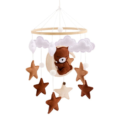 Wooden Crib Mobile Baby Bed Bell Rattles Toys Soft Felt Pink Bear Mobile Hanging Newborn Music Box Bed Bell Hanging Bracket Toys