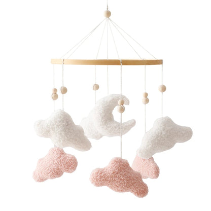 Wooden Crib Mobile Baby Bed Bell Rattles Toys Soft Felt Pink Bear Mobile Hanging Newborn Music Box Bed Bell Hanging Bracket Toys