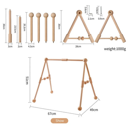 1Set Baby Wooden Gym Frame Pendant Rattle Toys Play Gym Mobile Hanging Sensory Toy Foldable Play Gym Frame Activity Gym Baby Toy