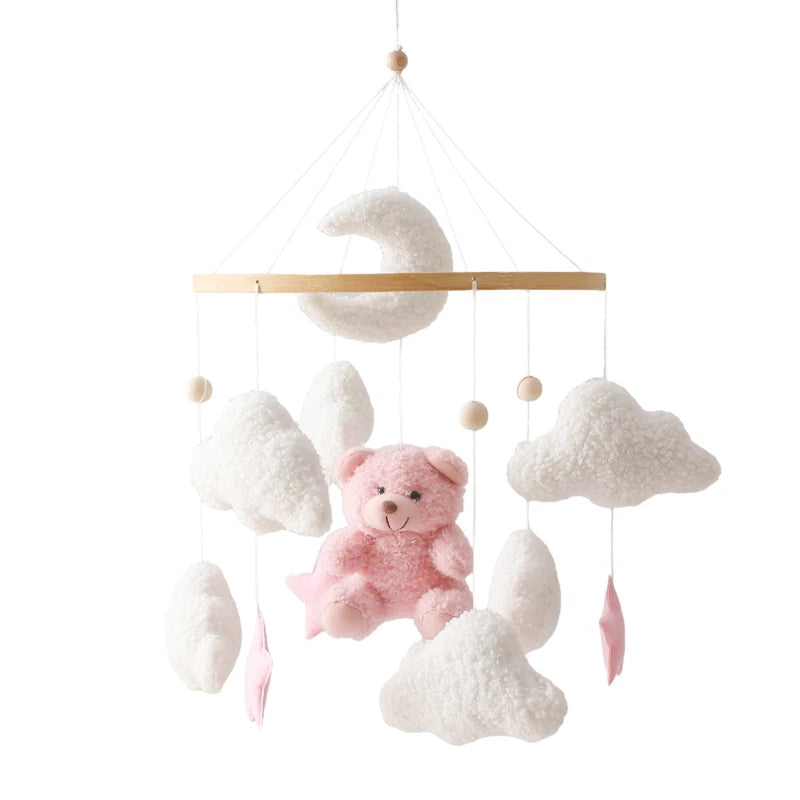 Wooden Crib Mobile Baby Bed Bell Rattles Toys Soft Felt Pink Bear Mobile Hanging Newborn Music Box Bed Bell Hanging Bracket Toys