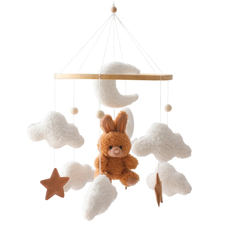 Wooden Crib Mobile Baby Bed Bell Rattles Toys Soft Felt Pink Bear Mobile Hanging Newborn Music Box Bed Bell Hanging Bracket Toys