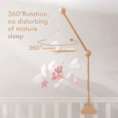 Wooden Crib Mobile Baby Bed Bell Rattles Toys Soft Felt Pink Bear Mobile Hanging Newborn Music Box Bed Bell Hanging Bracket Toys