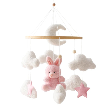 Wooden Crib Mobile Baby Bed Bell Rattles Toys Soft Felt Pink Bear Mobile Hanging Newborn Music Box Bed Bell Hanging Bracket Toys
