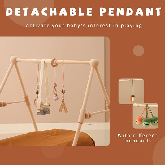 1Set Baby Wooden Gym Frame Pendant Rattle Toys Play Gym Mobile Hanging Sensory Toy Foldable Play Gym Frame Activity Gym Baby Toy