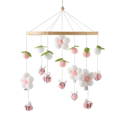 Wooden Crib Mobile Baby Bed Bell Rattles Toys Soft Felt Pink Bear Mobile Hanging Newborn Music Box Bed Bell Hanging Bracket Toys
